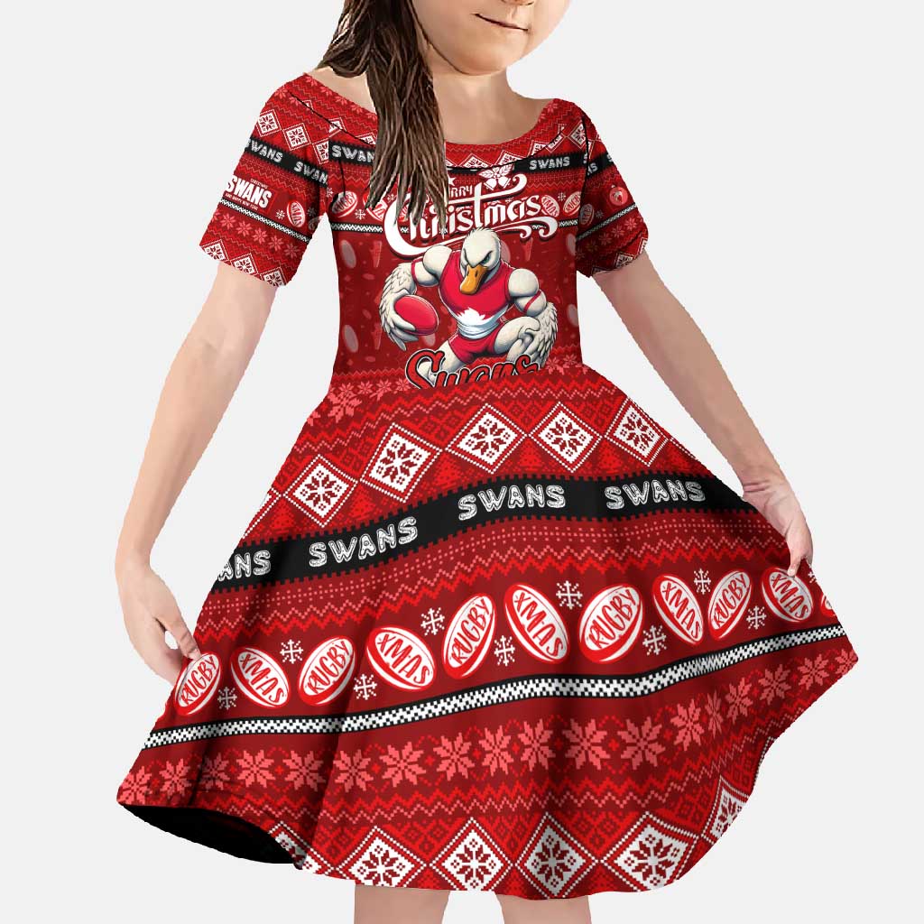 Personalized Swans Rugby Xmas Family Matching Off Shoulder Maxi Dress and Hawaiian Shirt Australia AFL Mascot
