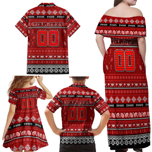 Personalized Swans Rugby Xmas Family Matching Off Shoulder Maxi Dress and Hawaiian Shirt Australia AFL Mascot