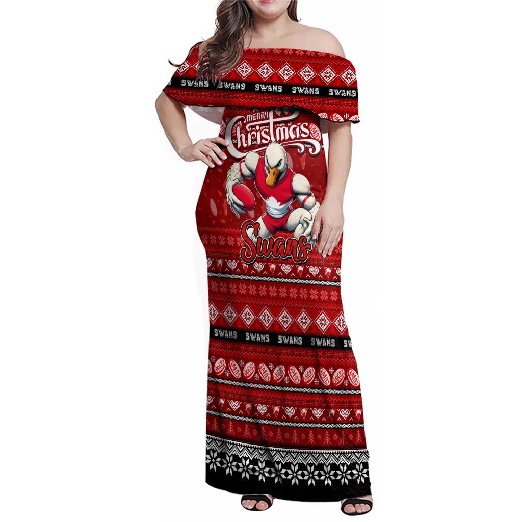 Personalized Swans Rugby Xmas Family Matching Off Shoulder Maxi Dress and Hawaiian Shirt Australia AFL Mascot