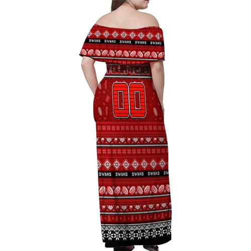Personalized Swans Rugby Xmas Family Matching Off Shoulder Maxi Dress and Hawaiian Shirt Australia AFL Mascot
