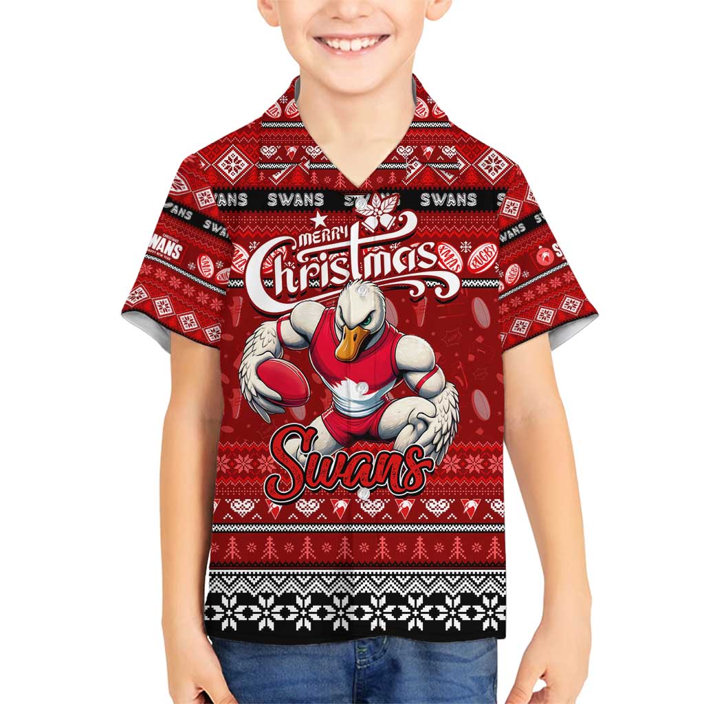 Personalized Swans Rugby Xmas Family Matching Off Shoulder Maxi Dress and Hawaiian Shirt Australia AFL Mascot