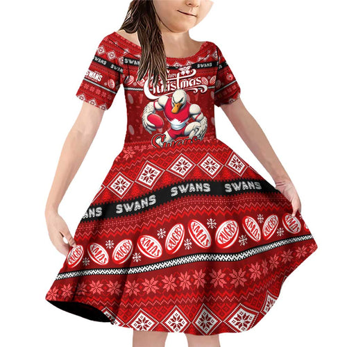 Personalized Swans Rugby Xmas Family Matching Off Shoulder Short Dress and Hawaiian Shirt Australia AFL Mascot