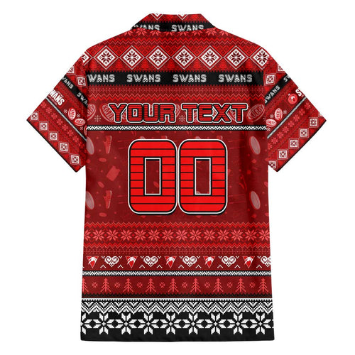 Personalized Swans Rugby Xmas Family Matching Off Shoulder Short Dress and Hawaiian Shirt Australia AFL Mascot