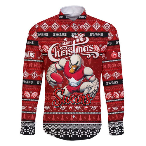 Personalized Swans Rugby Xmas Family Matching Off Shoulder Short Dress and Hawaiian Shirt Australia AFL Mascot