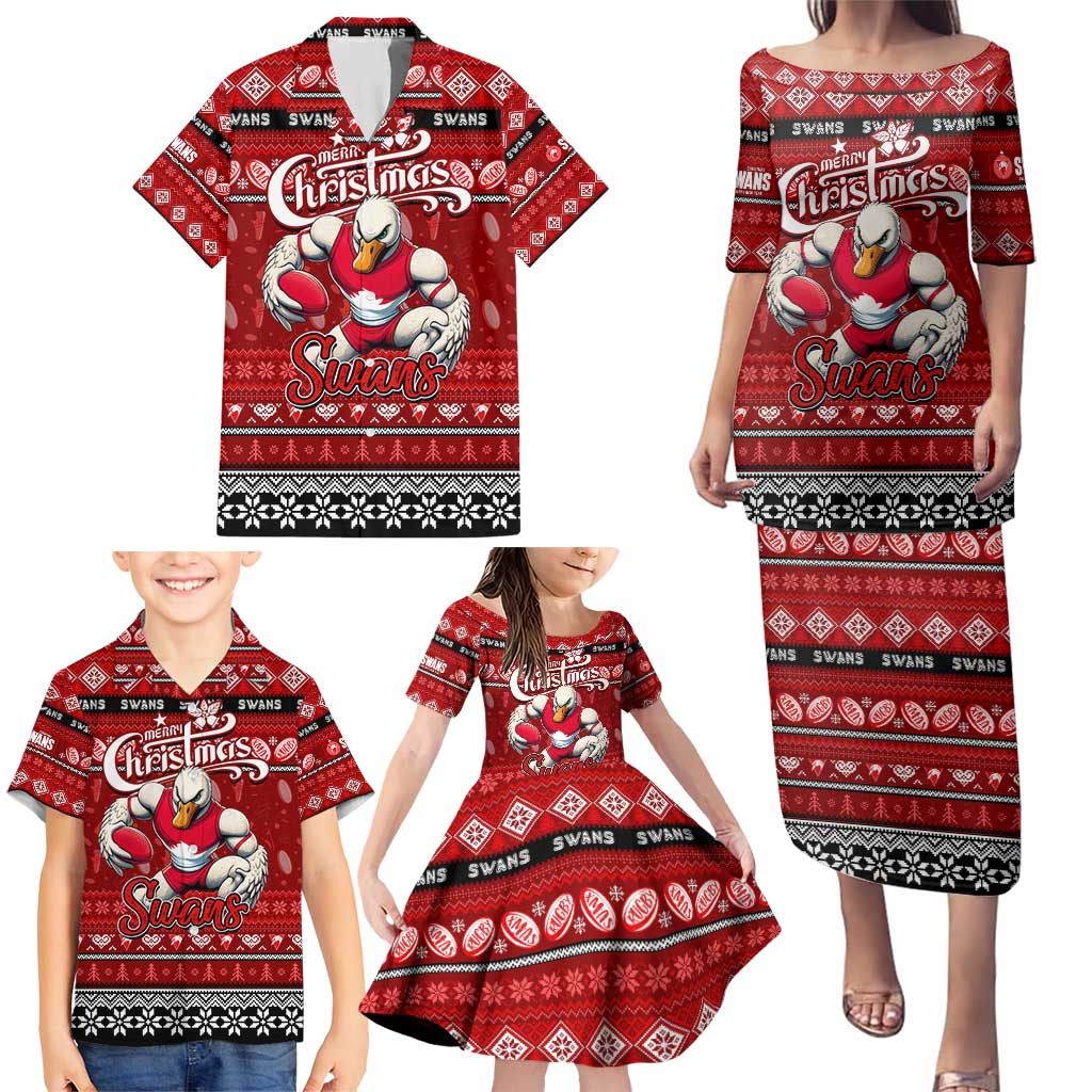 Personalized Swans Rugby Xmas Family Matching Puletasi and Hawaiian Shirt Australia AFL Mascot