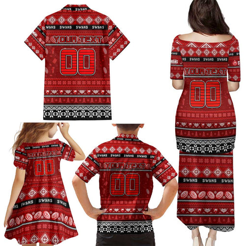 Personalized Swans Rugby Xmas Family Matching Puletasi and Hawaiian Shirt Australia AFL Mascot
