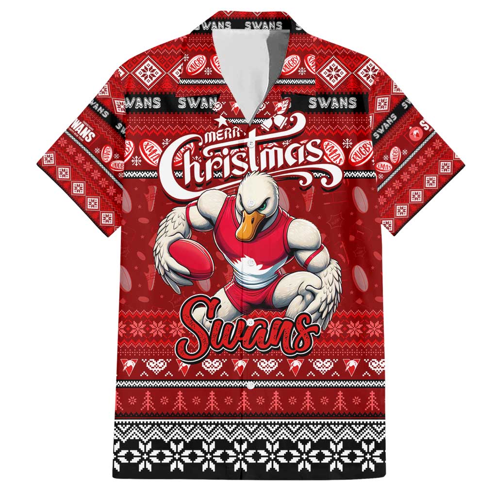 Personalized Swans Rugby Xmas Family Matching Short Sleeve Bodycon Dress and Hawaiian Shirt Australia AFL Mascot