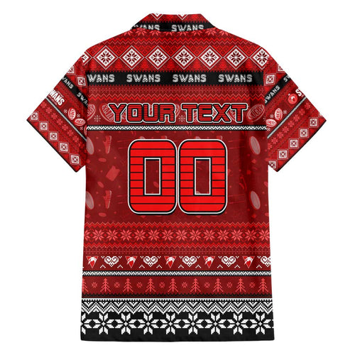 Personalized Swans Rugby Xmas Family Matching Short Sleeve Bodycon Dress and Hawaiian Shirt Australia AFL Mascot