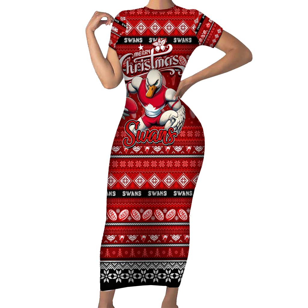 Personalized Swans Rugby Xmas Family Matching Short Sleeve Bodycon Dress and Hawaiian Shirt Australia AFL Mascot