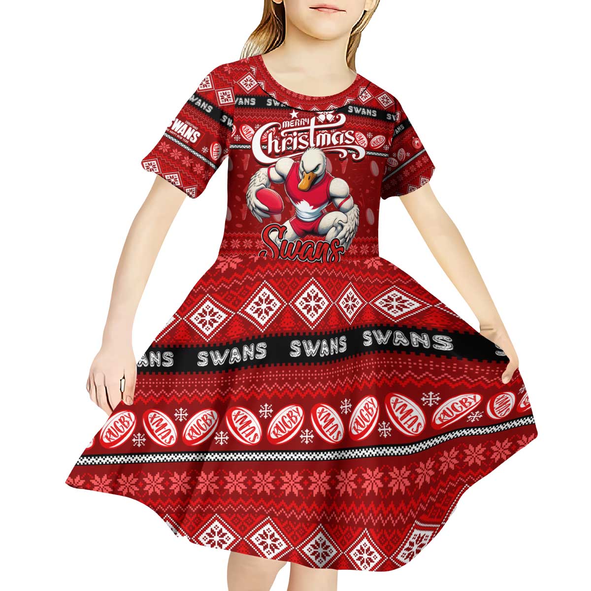 Personalized Swans Rugby Xmas Kid Short Sleeve Dress Australia AFL Mascot
