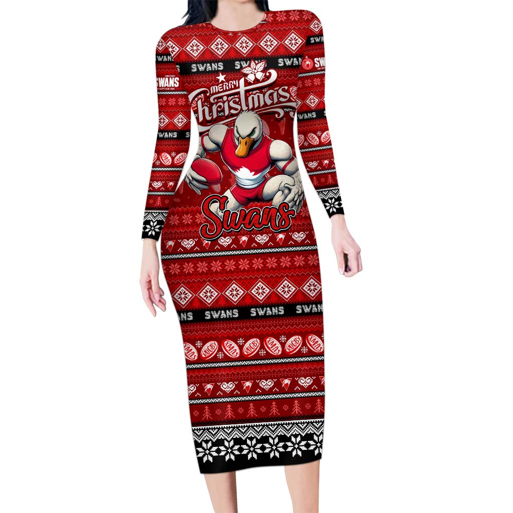 Personalized Swans Rugby Xmas Long Sleeve Bodycon Dress Australia AFL Mascot