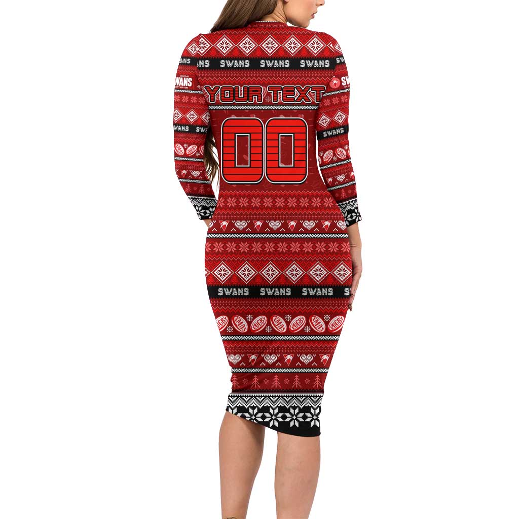 Personalized Swans Rugby Xmas Long Sleeve Bodycon Dress Australia AFL Mascot