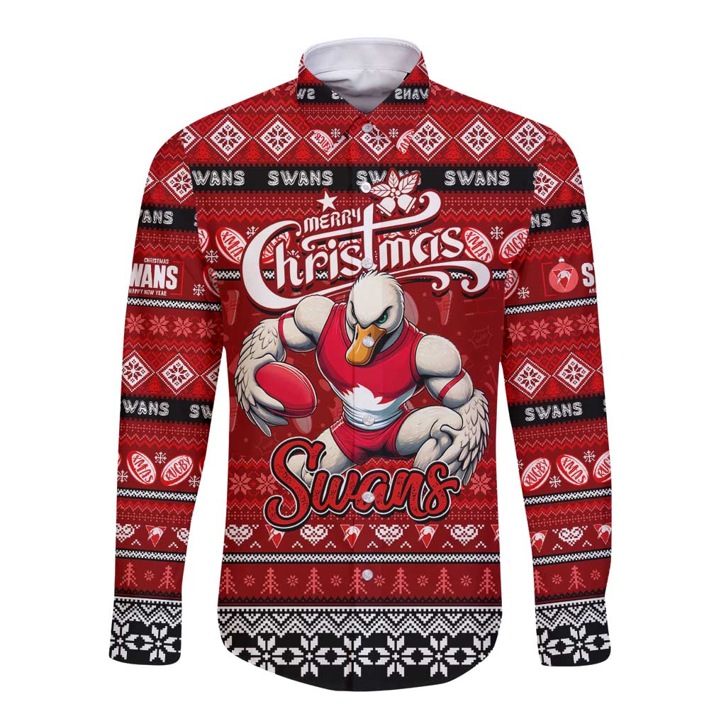 Personalized Swans Rugby Xmas Long Sleeve Button Shirt Australia AFL Mascot
