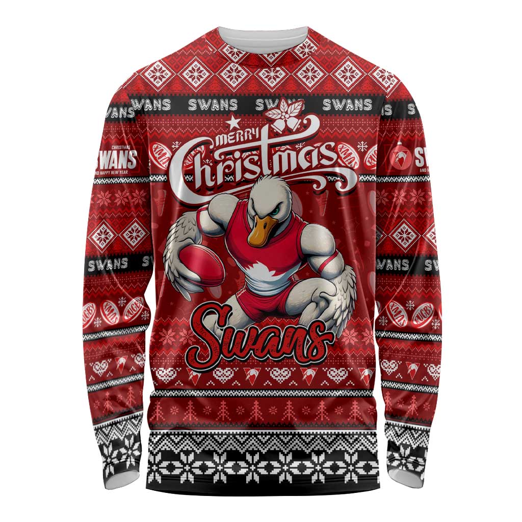 Personalized Swans Rugby Xmas Long Sleeve Shirt Australia AFL Mascot