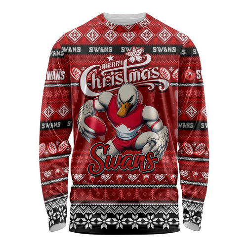 Personalized Swans Rugby Xmas Long Sleeve Shirt Australia AFL Mascot