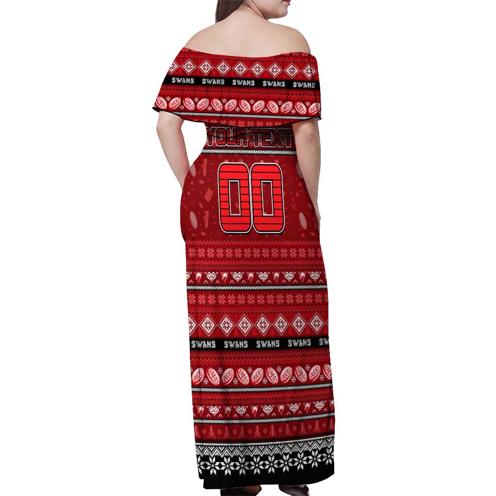 Personalized Swans Rugby Xmas Off Shoulder Maxi Dress Australia AFL Mascot