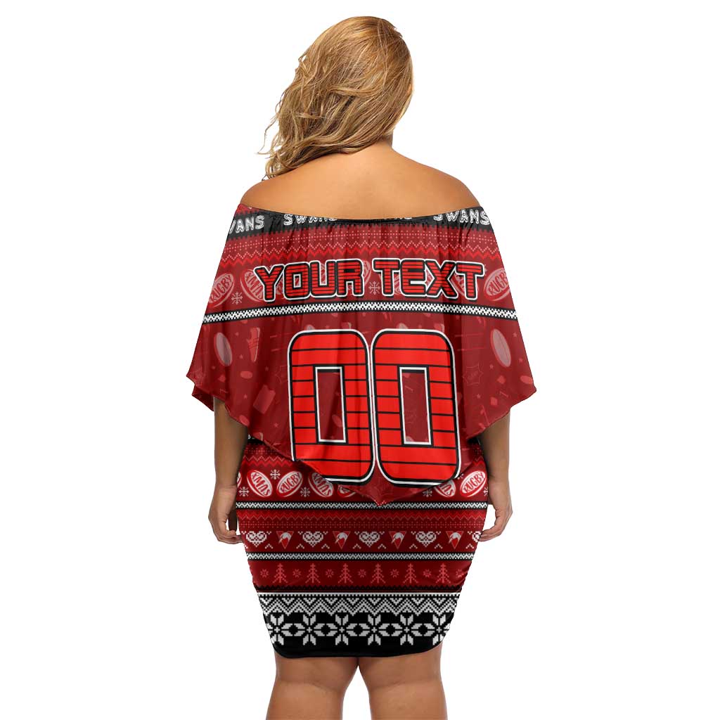 Personalized Swans Rugby Xmas Off Shoulder Short Dress Australia AFL Mascot