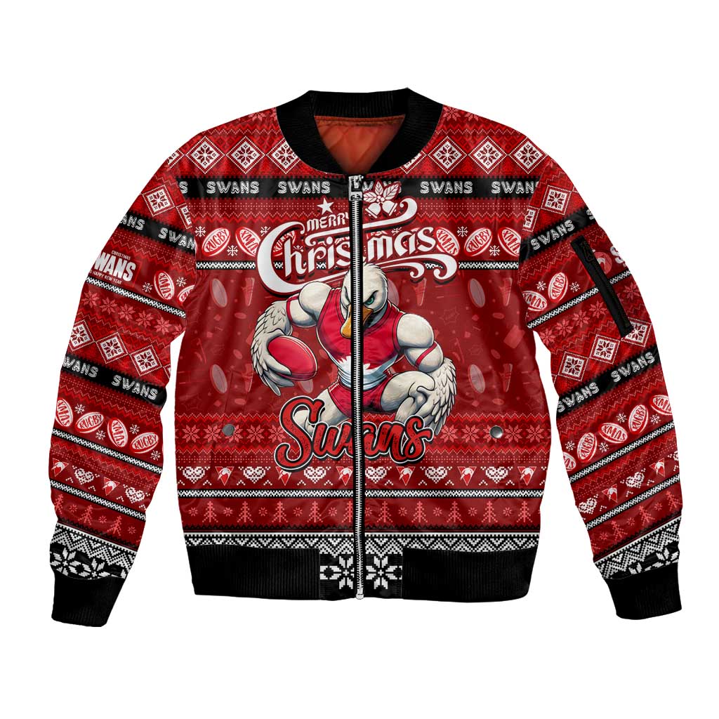 Personalized Swans Rugby Xmas Sleeve Zip Bomber Jacket Australia AFL Mascot