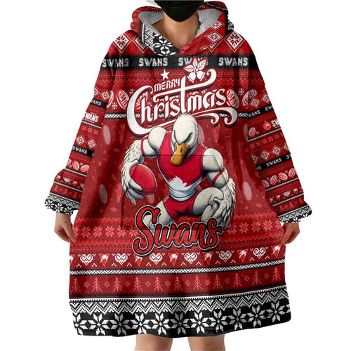 Personalized Swans Rugby Xmas Wearable Blanket Hoodie Australia AFL Mascot