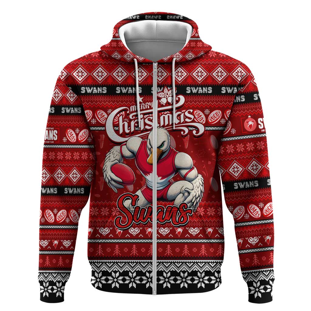 Personalized Swans Rugby Xmas Zip Hoodie Australia AFL Mascot
