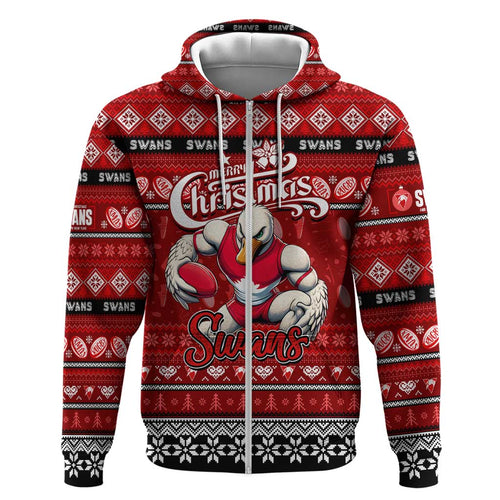 Personalized Swans Rugby Xmas Zip Hoodie Australia AFL Mascot