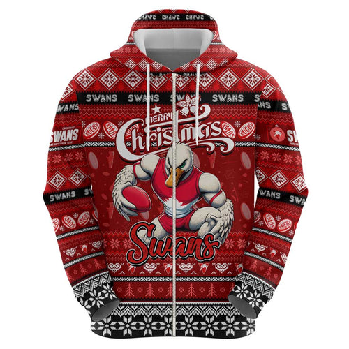 Personalized Swans Rugby Xmas Zip Hoodie Australia AFL Mascot