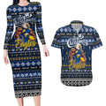 Personalized Eagles Rugby Xmas Couples Matching Long Sleeve Bodycon Dress and Hawaiian Shirt Australia AFL Mascot