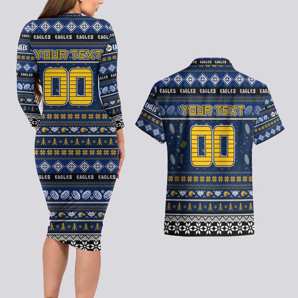 Personalized Eagles Rugby Xmas Couples Matching Long Sleeve Bodycon Dress and Hawaiian Shirt Australia AFL Mascot
