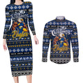 Personalized Eagles Rugby Xmas Couples Matching Long Sleeve Bodycon Dress and Long Sleeve Button Shirt Australia AFL Mascot