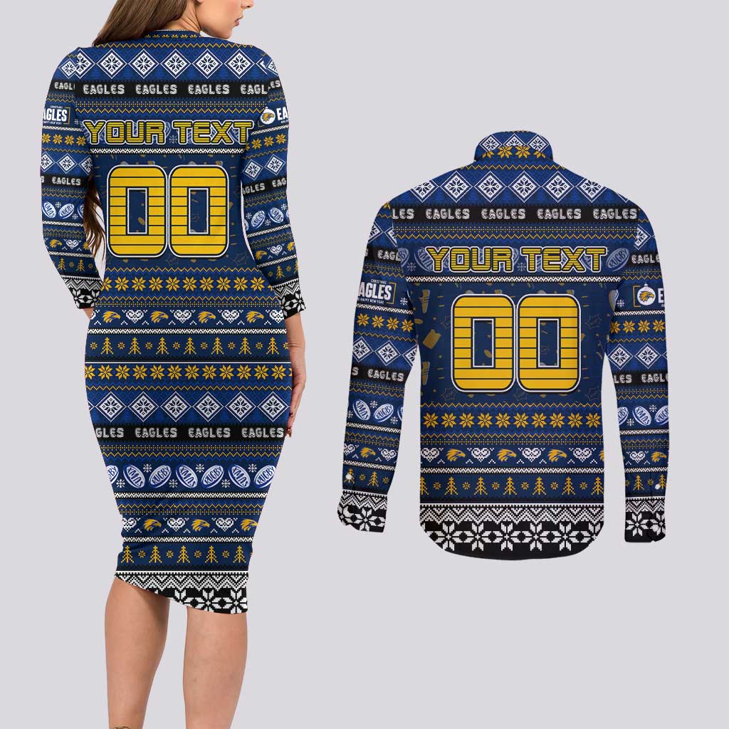 Personalized Eagles Rugby Xmas Couples Matching Long Sleeve Bodycon Dress and Long Sleeve Button Shirt Australia AFL Mascot