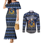 Personalized Eagles Rugby Xmas Couples Matching Mermaid Dress and Long Sleeve Button Shirt Australia AFL Mascot