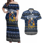 Personalized Eagles Rugby Xmas Couples Matching Off Shoulder Maxi Dress and Hawaiian Shirt Australia AFL Mascot