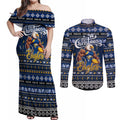 Personalized Eagles Rugby Xmas Couples Matching Off Shoulder Maxi Dress and Long Sleeve Button Shirt Australia AFL Mascot