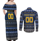 Personalized Eagles Rugby Xmas Couples Matching Off Shoulder Maxi Dress and Long Sleeve Button Shirt Australia AFL Mascot