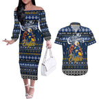 Personalized Eagles Rugby Xmas Couples Matching Off The Shoulder Long Sleeve Dress and Hawaiian Shirt Australia AFL Mascot