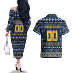 Personalized Eagles Rugby Xmas Couples Matching Off The Shoulder Long Sleeve Dress and Hawaiian Shirt Australia AFL Mascot