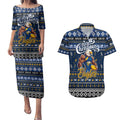 Personalized Eagles Rugby Xmas Couples Matching Puletasi and Hawaiian Shirt Australia AFL Mascot