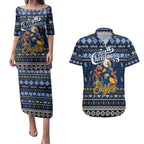 Personalized Eagles Rugby Xmas Couples Matching Puletasi and Hawaiian Shirt Australia AFL Mascot