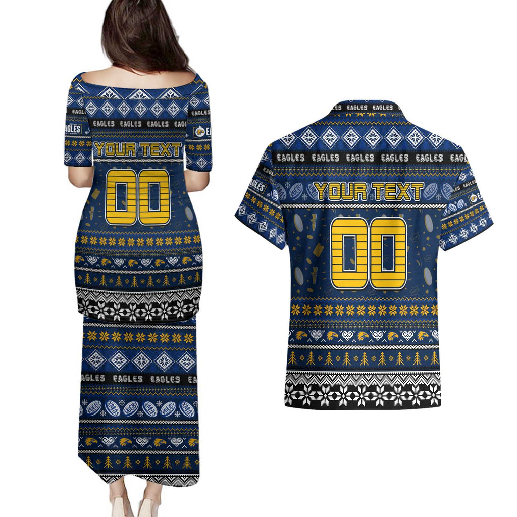 Personalized Eagles Rugby Xmas Couples Matching Puletasi and Hawaiian Shirt Australia AFL Mascot