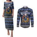 Personalized Eagles Rugby Xmas Couples Matching Puletasi and Long Sleeve Button Shirt Australia AFL Mascot