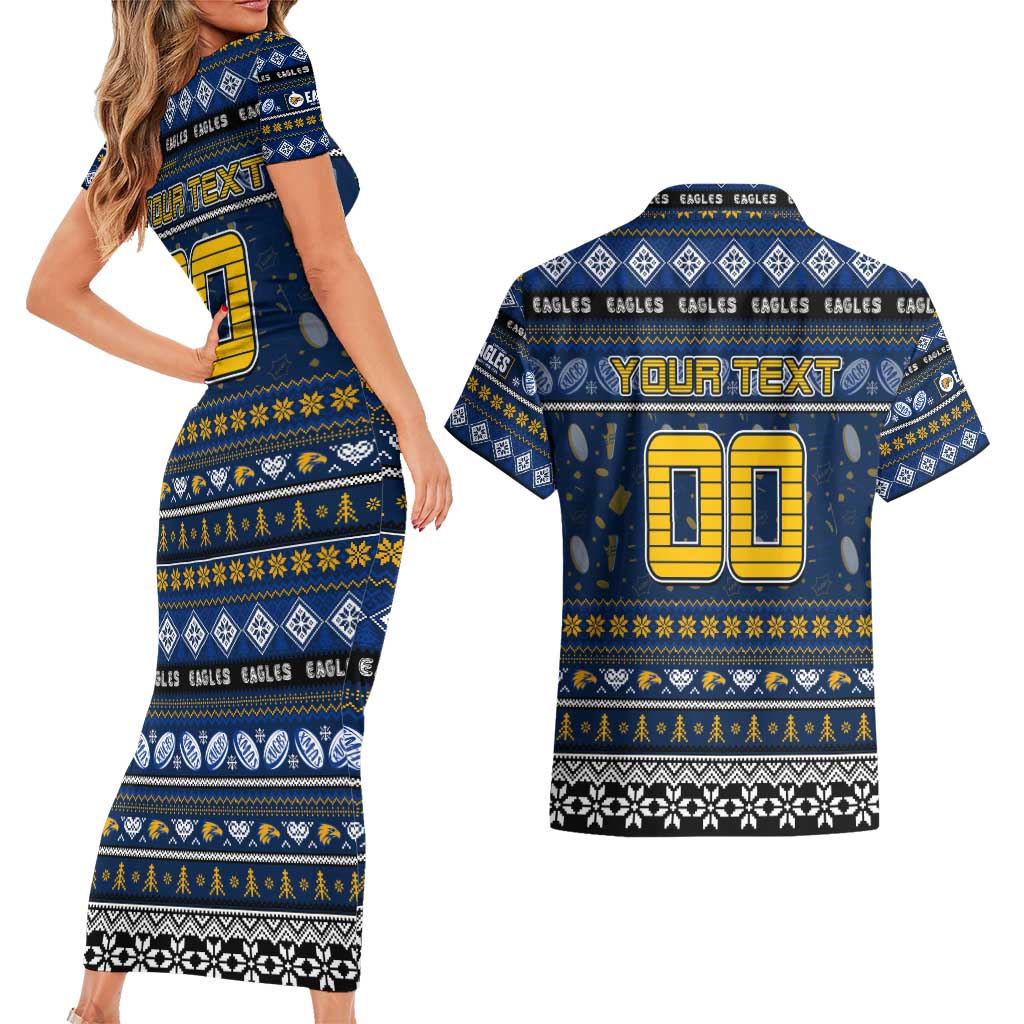 Personalized Eagles Rugby Xmas Couples Matching Short Sleeve Bodycon Dress and Hawaiian Shirt Australia AFL Mascot