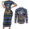 Personalized Eagles Rugby Xmas Couples Matching Short Sleeve Bodycon Dress and Long Sleeve Button Shirt Australia AFL Mascot