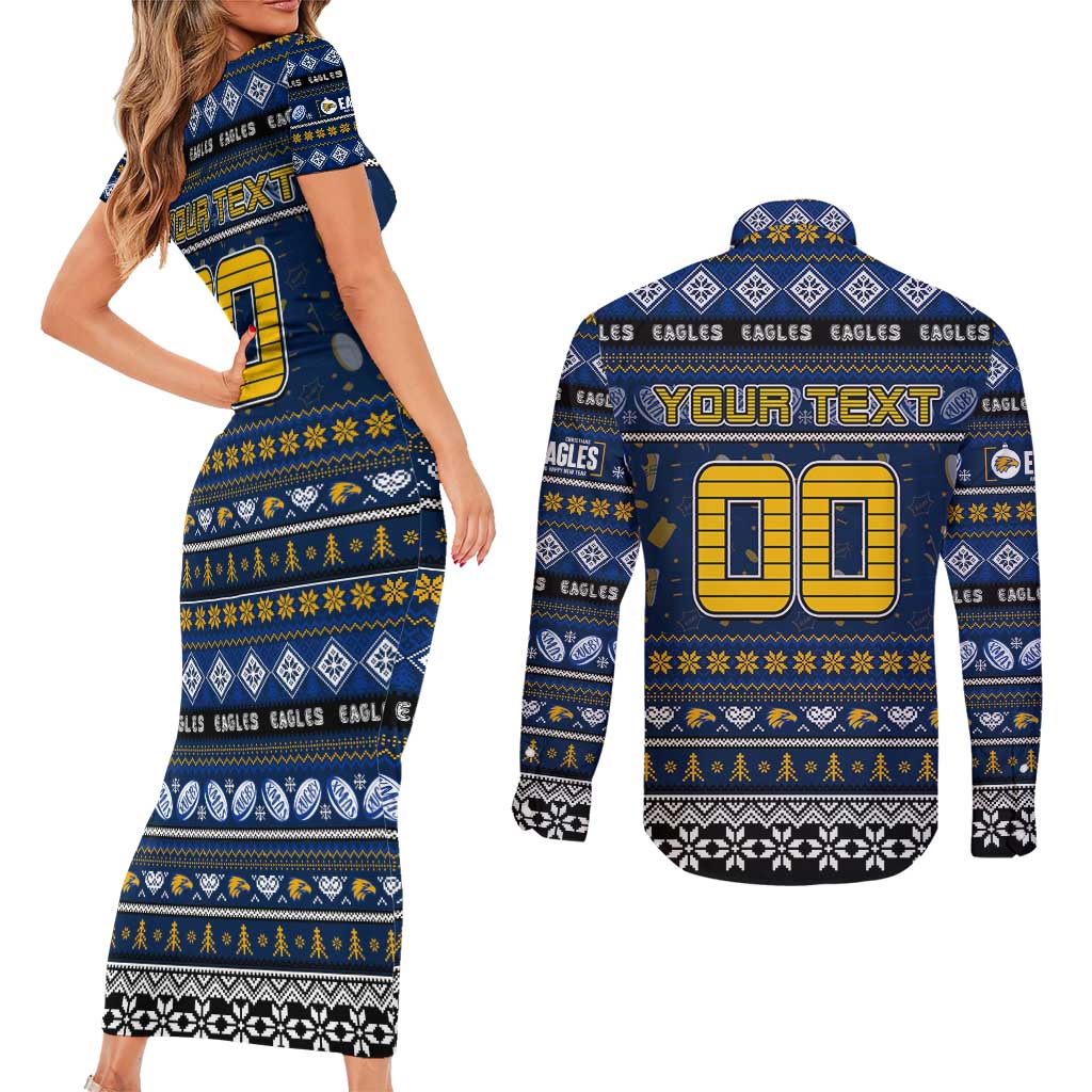 Personalized Eagles Rugby Xmas Couples Matching Short Sleeve Bodycon Dress and Long Sleeve Button Shirt Australia AFL Mascot