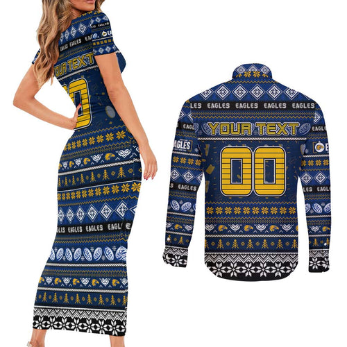 Personalized Eagles Rugby Xmas Couples Matching Short Sleeve Bodycon Dress and Long Sleeve Button Shirt Australia AFL Mascot