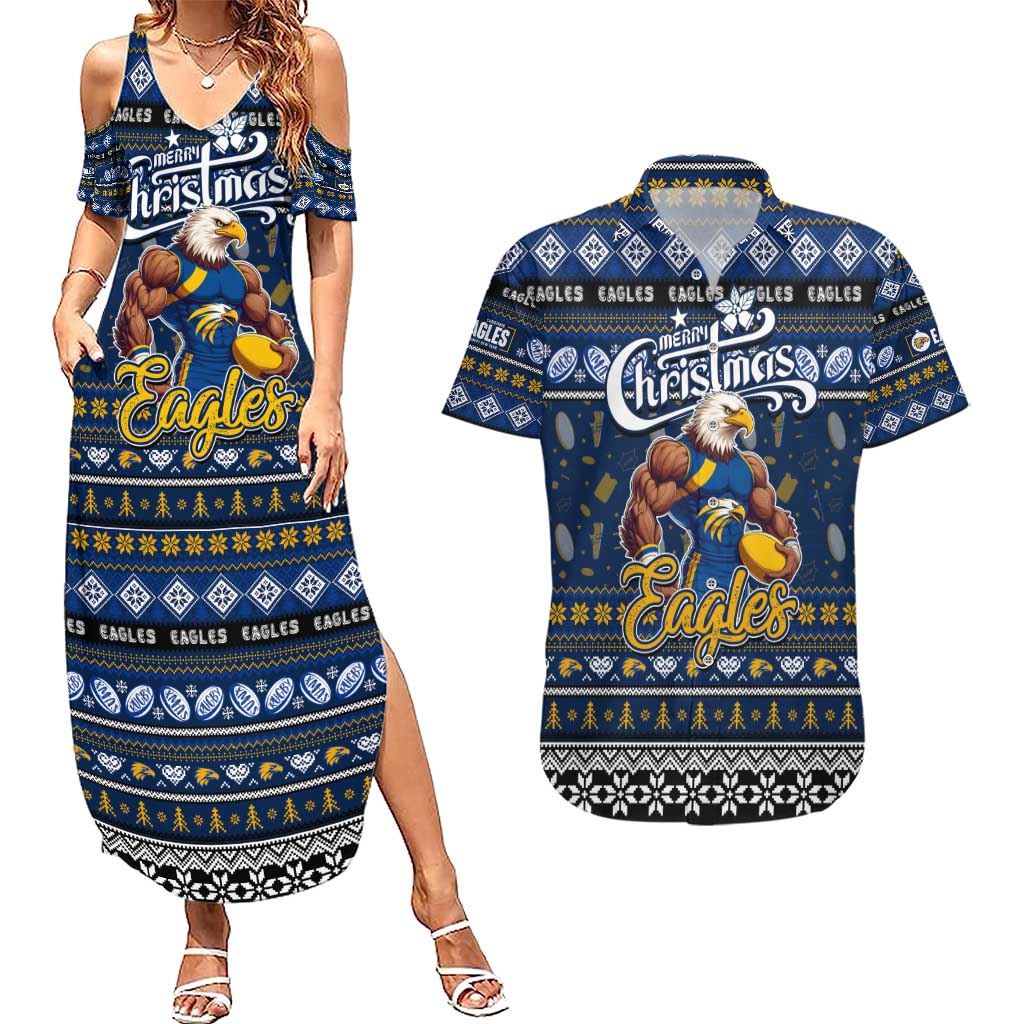 Personalized Eagles Rugby Xmas Couples Matching Summer Maxi Dress and Hawaiian Shirt Australia AFL Mascot