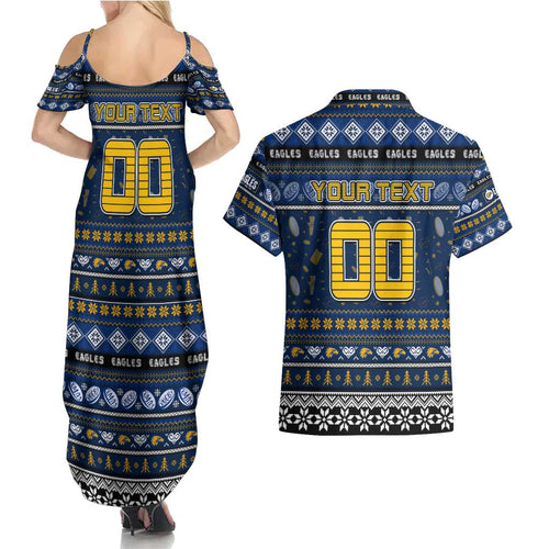 Personalized Eagles Rugby Xmas Couples Matching Summer Maxi Dress and Hawaiian Shirt Australia AFL Mascot