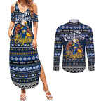 Personalized Eagles Rugby Xmas Couples Matching Summer Maxi Dress and Long Sleeve Button Shirt Australia AFL Mascot