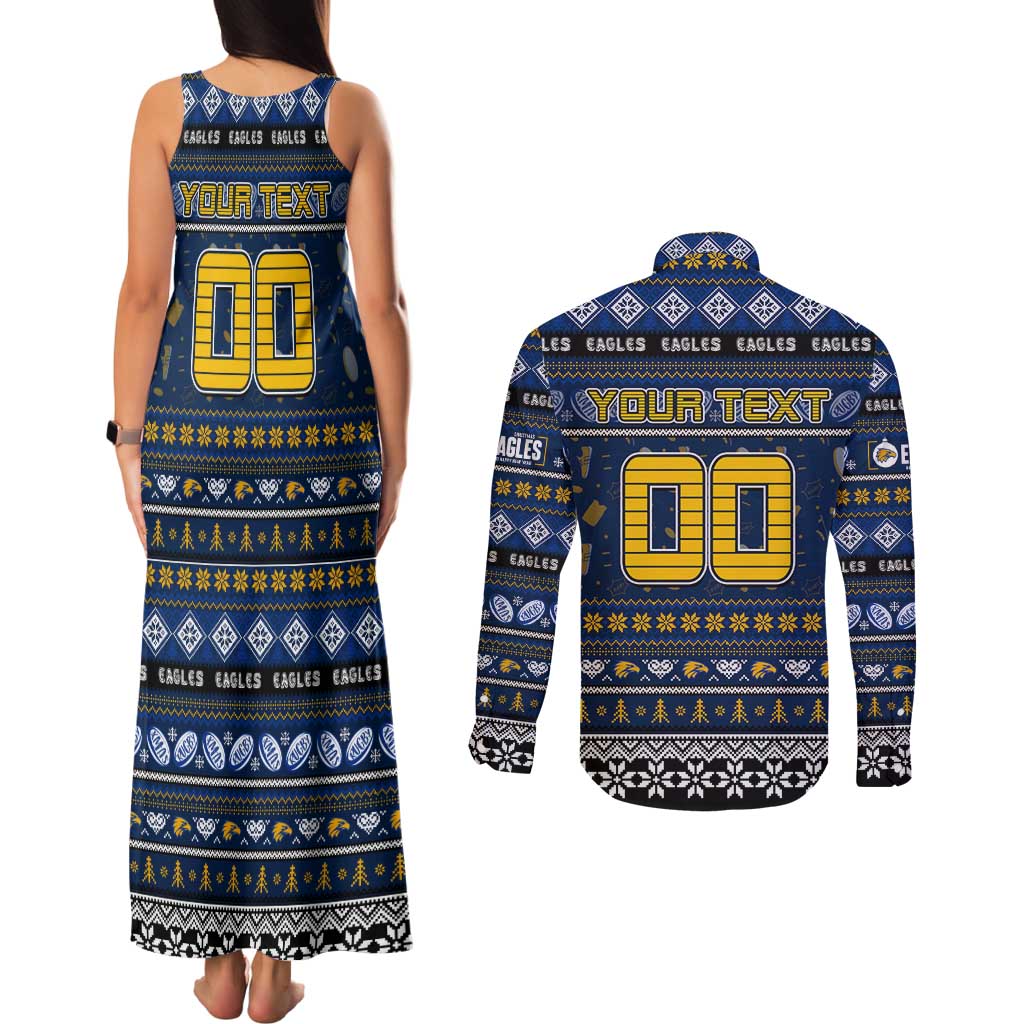 Personalized Eagles Rugby Xmas Couples Matching Tank Maxi Dress and Long Sleeve Button Shirt Australia AFL Mascot