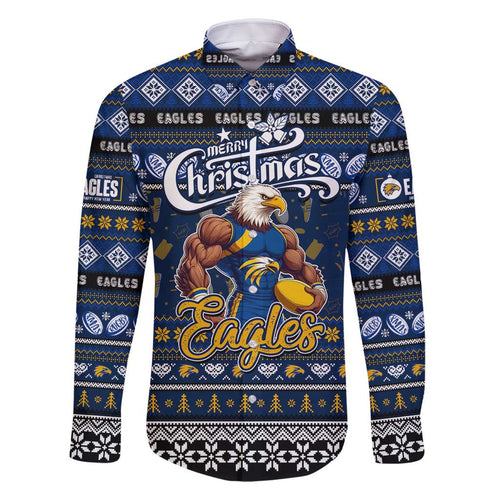 Personalized Eagles Rugby Xmas Family Matching Long Sleeve Bodycon Dress and Hawaiian Shirt Australia AFL Mascot