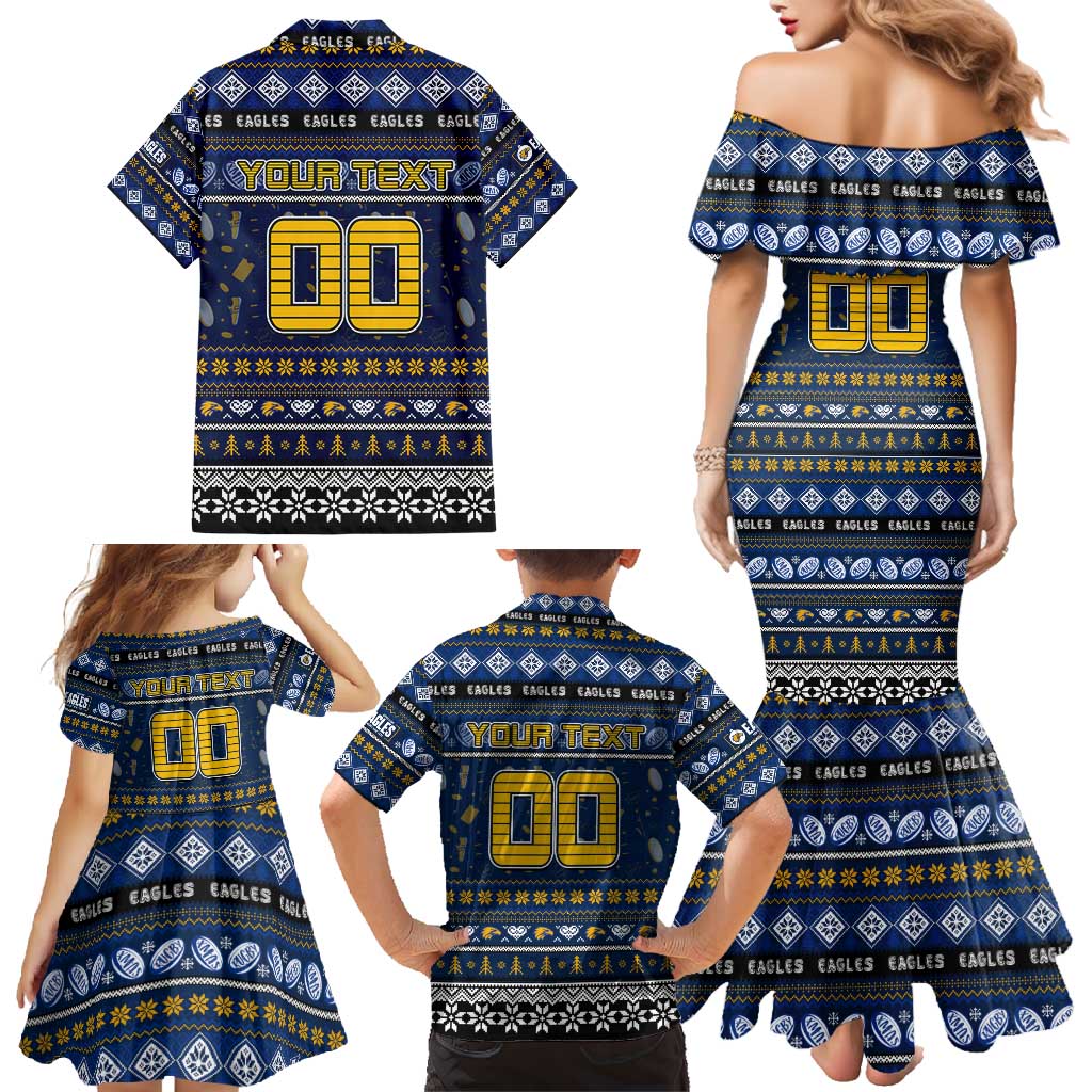 Personalized Eagles Rugby Xmas Family Matching Mermaid Dress and Hawaiian Shirt Australia AFL Mascot
